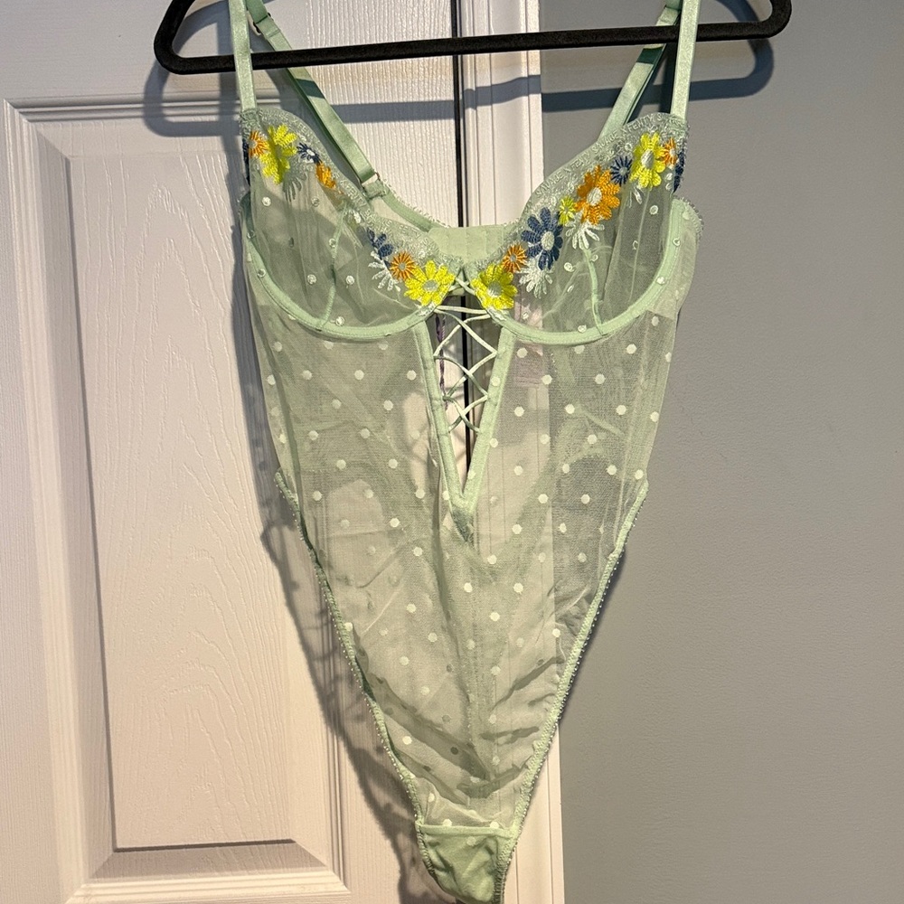 Savage X Fenty Mint Floral Sheer Bodysuit